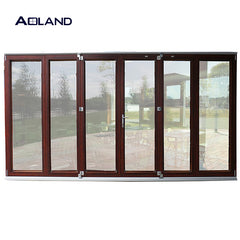 2019 latest aluminium tempered glass bi fold front door with wooden color on China WDMA