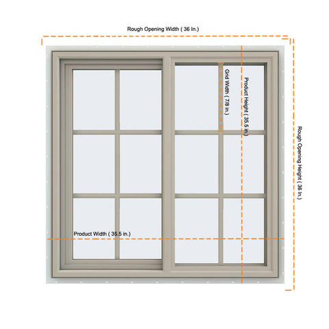 35x35 34.5x34.5 Vinyl Window Sliding With Colonial Grids Grilles
