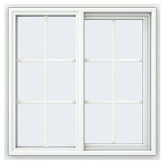 34x34 33.5x33.5 White Vinyl Sliding Window With Colonial Grids Grilles