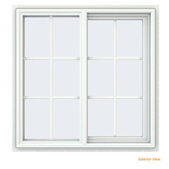 34x34 33.5x33.5 White Vinyl Sliding Window With Colonial Grids Grilles