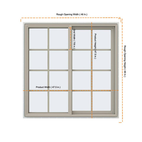 46x46 45x45 Aluminum/Vinyl/uPVC Sliding Window With Colonial Grids Grilles
