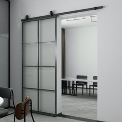 WDMA  Hotian brand modern double leaf frosted glass insulated sliding barn doors