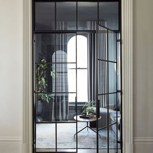 WDMA  Silmline stype double glazing tempered glass windows rustic wrought iron doors for living room