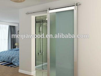 Modern Style Living Room Sliding Solid Wood Slab Barn Glass Door on China WDMA