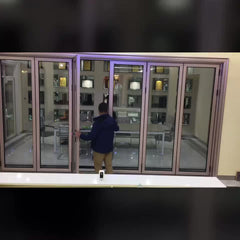 wooden color cheap interior folding doors for balcony with grill design MQ-227 on China WDMA