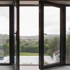 Thermal break frame decorative tempered glass aluminium casement doors for external with security screen on China WDMA