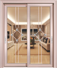 interior french door wooden grain glass sliding doors aluminium frame decorative balcony door on China WDMA