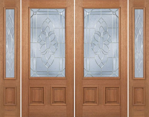 WDMA 100x80 Door (8ft4in by 6ft8in) Exterior Mahogany Celtic Cross Double Door/2side w/ BO Glass 1