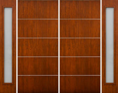 WDMA 100x80 Door (8ft4in by 6ft8in) Exterior Cherry Contemporary Lines Horizontal Aluminum Bar Double Entry Door Sidelights 1