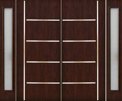 WDMA 100x80 Door (8ft4in by 6ft8in) Exterior Cherry Contemporary Stainless Steel Bars Double Fiberglass Entry Door Sidelights FC676SS 1