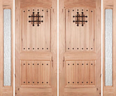 WDMA 108x80 Door (9ft by 6ft8in) Exterior Walnut Rustica Double Door/2side Rain Glass with Speakeasy 1