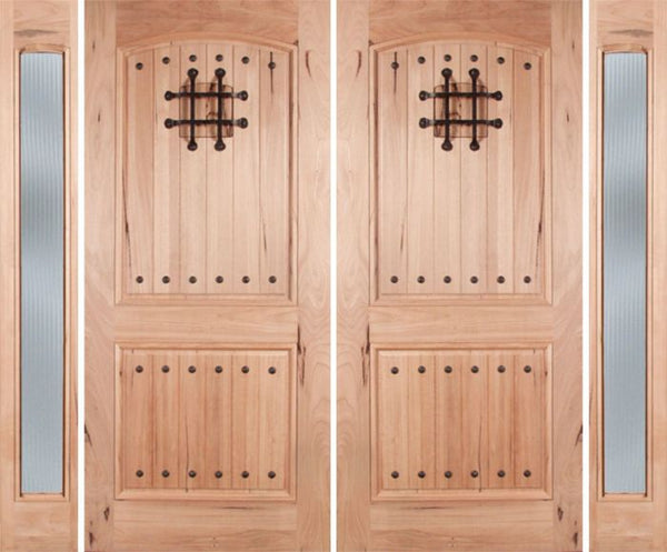 WDMA 108x80 Door (9ft by 6ft8in) Exterior Walnut Rustica Double Door/2side Reed Glass with Speakeasy 1