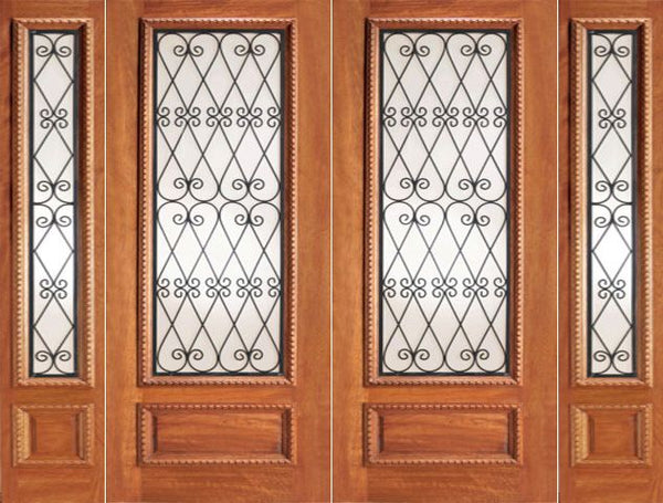 WDMA 108x84 Door (9ft by 7ft) Exterior Mahogany Scrollwork Ironwork Glass Double Door Two Sidelights 1