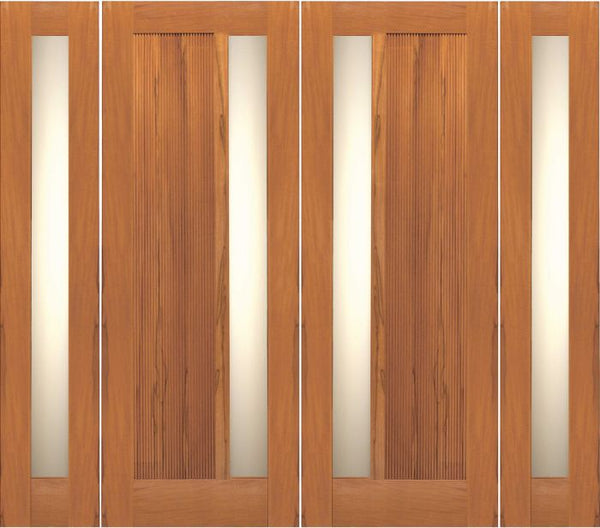 WDMA 108x96 Door (9ft by 8ft) Exterior Tropical Hardwood Contemporary Double Door Two Sidelights Insulated Matte Glass 1