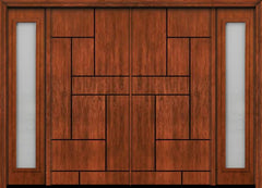 WDMA 112x80 Door (9ft4in by 6ft8in) Exterior Cherry Contemporary Lines Groove Double Entry Door Sidelights 1