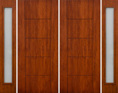 WDMA 112x80 Door (9ft4in by 6ft8in) Exterior Cherry Contemporary Lines Two Vertical Grooves Double Entry Door Sidelights 1
