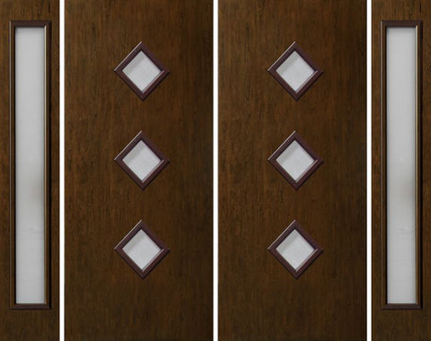 WDMA 112x80 Door (9ft4in by 6ft8in) Exterior Cherry Contemporary Three Center Lite Double Entry Door Sidelights 1
