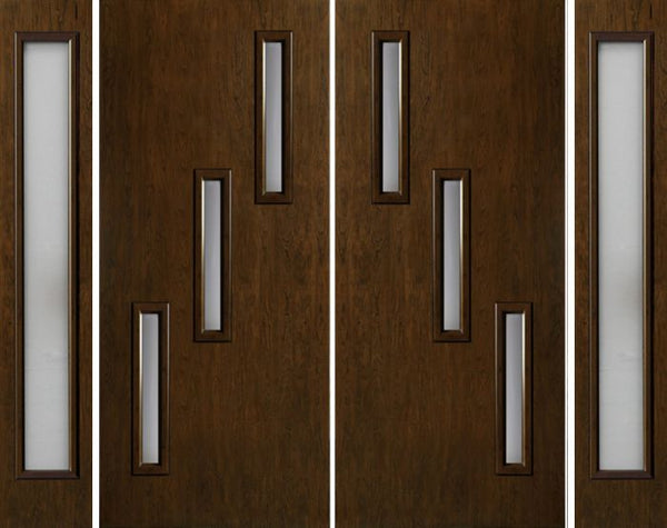WDMA 112x80 Door (9ft4in by 6ft8in) Exterior Cherry Contemporary Three Slim Vertical Lite Double Entry Door Sidelights 1