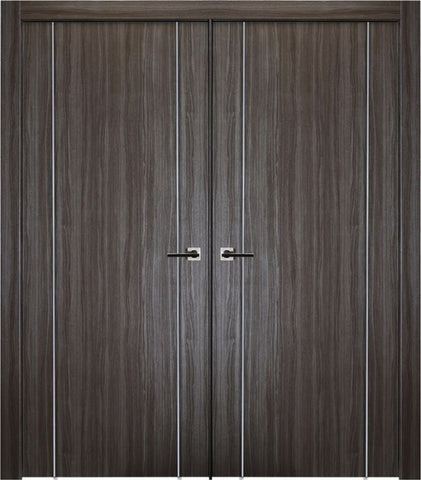 WDMA 36x80 Door (3ft by 6ft8in) Interior Barn Prefinished Leoni V-V Gray Modern Double Door 1