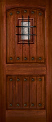 WDMA 36x80 Door (3ft by 6ft8in) Exterior Mahogany 36in x 80in Arch 2 Panel V-Grooved DoorCraft Door with Speakeasy / Clavos 1