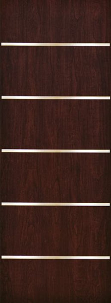 WDMA 42x96 Door (3ft6in by 8ft) Exterior Cherry 96in Contemporary Stainless Steel Bars Single Fiberglass Entry Door FC875SS 1