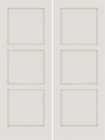 WDMA 48x80 Door (4ft by 6ft8in) Interior Swing Smooth 80in Primed 3 Panel Shaker Double Door|1-3/8in Thick 1