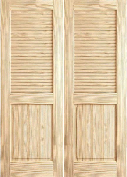 WDMA 48x80 Door (4ft by 6ft8in) Interior Swing Pine 80in Louver/Panel Clear Double Door 1