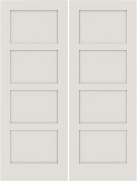 WDMA 48x80 Door (4ft by 6ft8in) Interior Swing Smooth 80in Primed 4 Panel Shaker Double Door|1-3/4in Thick 1