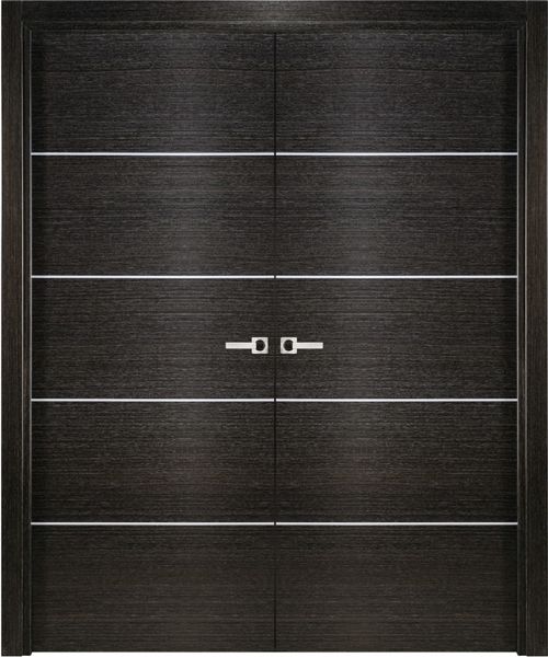 WDMA 48x80 Door (4ft by 6ft8in) Interior Swing Black Apricot Modern Double Door Italian Legna Nera Decorative Strips 1