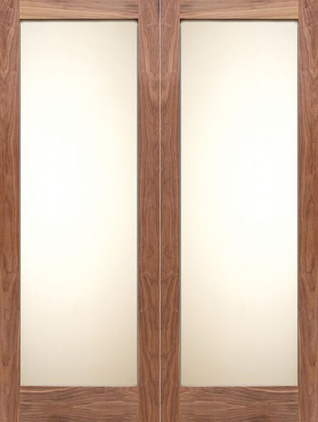 WDMA 48x80 Door (4ft by 6ft8in) Interior Swing Walnut Full Lite Shaker Style Double Door w/ Matte Glass SH-14 1