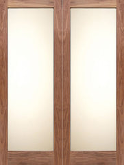 WDMA 48x80 Door (4ft by 6ft8in) Interior Swing Walnut Full Lite Shaker Style Double Door w/ Matte Glass SH-14 1