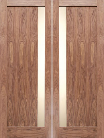 WDMA 48x80 Door (4ft by 6ft8in) Interior Barn Walnut Modern Slimlite Shaker Double Door w/ Matte Glass SH-15 1