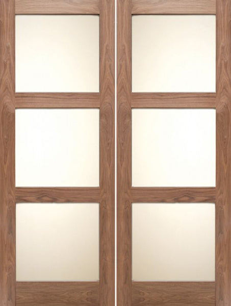 WDMA 48x80 Door (4ft by 6ft8in) Interior Barn Walnut 3 Lite Shaker Double Door w/ Matte Glass SH-19 1