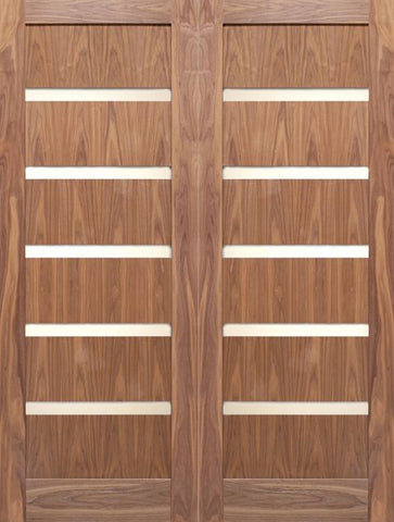 WDMA 48x80 Door (4ft by 6ft8in) Interior Swing Walnut Slimlite Shaker Double Door w/ Matte Glass SH-16 1