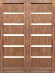 WDMA 48x80 Door (4ft by 6ft8in) Interior Swing Walnut Slimlite Shaker Double Door w/ Matte Glass SH-16 1