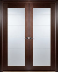 WDMA 48x80 Door (4ft by 6ft8in) Interior Pocket Wenge Contemporary African Double Door Lined Frosted Glass 1