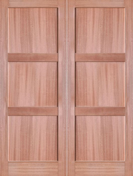WDMA 48x80 Door (4ft by 6ft8in) Interior Swing Mahogany 3-Panel Solid Shaker Style Double Door SH-18 1