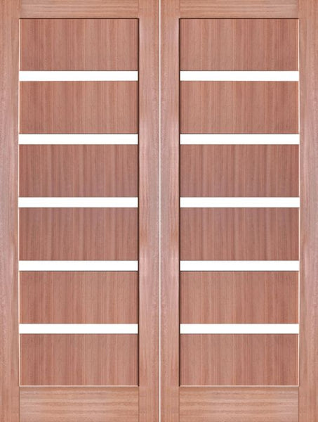 WDMA 48x80 Door (4ft by 6ft8in) Interior Swing Mahogany Slimlite Shaker Double Door w/ Matte Glass SH-16 1