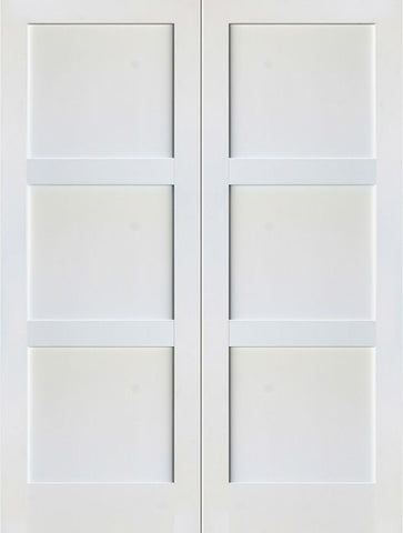 WDMA 48x80 Door (4ft by 6ft8in) Interior Barn Paint grade 3-Panel Solid Shaker Style White Double Door SH-18 1