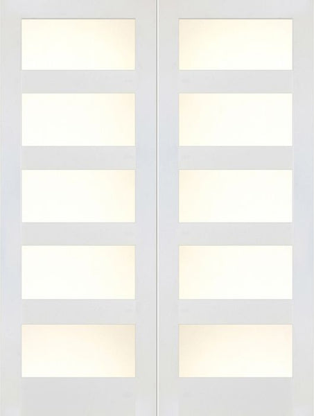 WDMA 48x80 Door (4ft by 6ft8in) Interior Swing Paint grade 4 Lite / 5 Lite Shaker White Double Door w/ Matte Glass SH-20 1