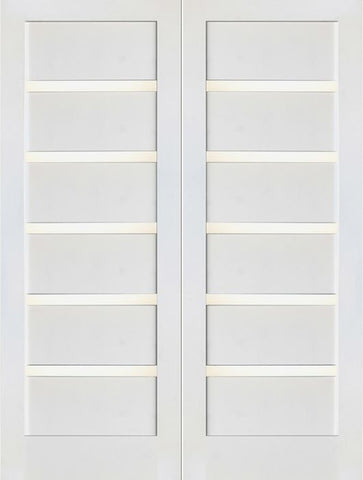WDMA 48x80 Door (4ft by 6ft8in) Interior Swing Paint grade Slimlite Shaker White Double Door w/ Matte Glass SH-16 1