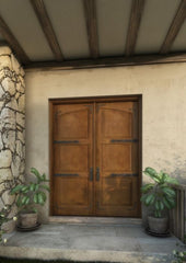WDMA 48x80 Door (4ft by 6ft8in) Interior Barn Mahogany Arch Top 2 Panel Rustic-Old World Home Style Exterior or Double Door with Corner Straps / Straps 1