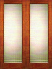 WDMA 48x84 Door (4ft by 7ft) Interior Swing Mahogany Modern Double Door 1-Lite FG-12 Cubes Glass 1