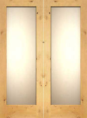 WDMA 48x96 Door (4ft by 8ft) Interior Barn Knotty Alder Double Door 1-Lite FG-1 White Laminated Glass 1