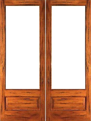 WDMA 48x96 Door (4ft by 8ft) Interior Barn Tropical Hardwood Rustic-1-lite-P/B Solid Wood 1 Panel IG Glass Double Door 1