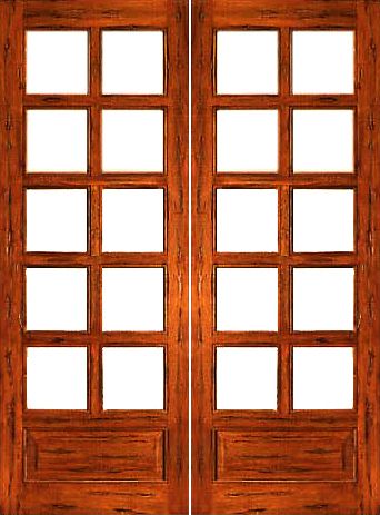 WDMA 48x96 Door (4ft by 8ft) French Tropical Hardwood Rustic-10-lite-P/B Patio Solid 1 Panel IG Glass Double Door 1