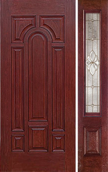 WDMA 50x80 Door (4ft2in by 6ft8in) Exterior Cherry Center Arch Panel Solid Single Entry Door Sidelight HM Glass 1