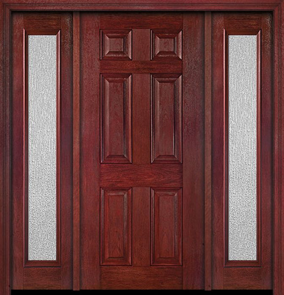 WDMA 54x80 Door (4ft6in by 6ft8in) Exterior Cherry Six Panel Single Entry Door Sidelights Full Lite Rain Glass 1