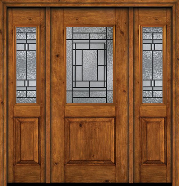 WDMA 54x80 Door (4ft6in by 6ft8in) Exterior Cherry Alder Rustic Plain Panel 1/2 Lite Single Entry Door Sidelights Pembrook Glass 1