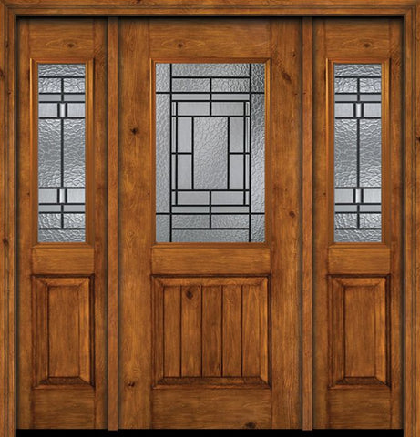 WDMA 54x80 Door (4ft6in by 6ft8in) Exterior Cherry Alder Rustic V-Grooved Panel 1/2 Lite Single Entry Door Sidelights Pembrook Glass 1